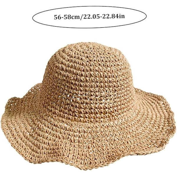 Strandhatt för damer, sommarstråhatt för damer, hopfällbar stråhatt med bred brätte, khaki sommarhatt