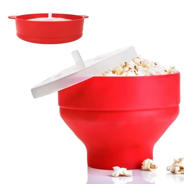 Popcornskål Silikon Micro Skål för Popcorn - Hopfällbar röd