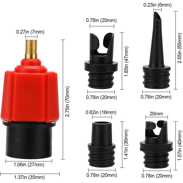 Adapter för SUP-pump, luftpumpkonverter, standard luftventilfäste för 4 standardpumpar B