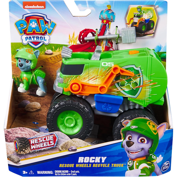 Rescue Wheels Rocky’s Gjenvinningsbil, Lastebil med Prosjektilskyter og Samlefigur, Leker for Barn Gutter og Jenter 3+