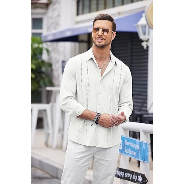 Herre Cuban Guayabera Skjorte Casual Knapper Ned Skjorter Langermet Strand Lin Skjorter