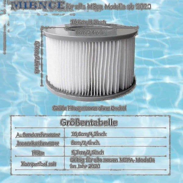 Pakke med 8 udskiftningsfilterpatroner til Mspa oppustelig pool, Ruikalucky jacuzzi
