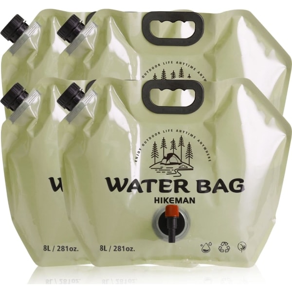 Hopfällbar vattenbehållare med pip, 8L dricksvattenbehållare för utomhuscamping picknick BBQ vandring ryggsäck överlevnad 4PCS
