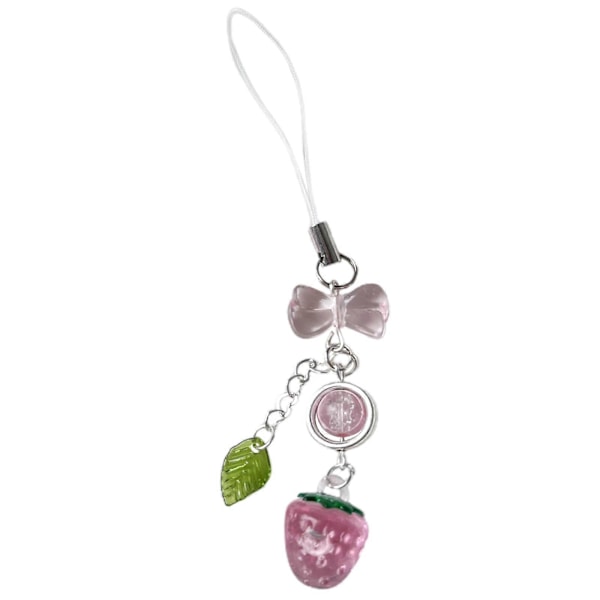 Söt Jordgubbshänge Nyckelring Delikat Körsbär Rosett Pärl Nyckelring DIY Ryggsäck Charm Ornament Y2K Söt Nyckelhållare Rosa Pink