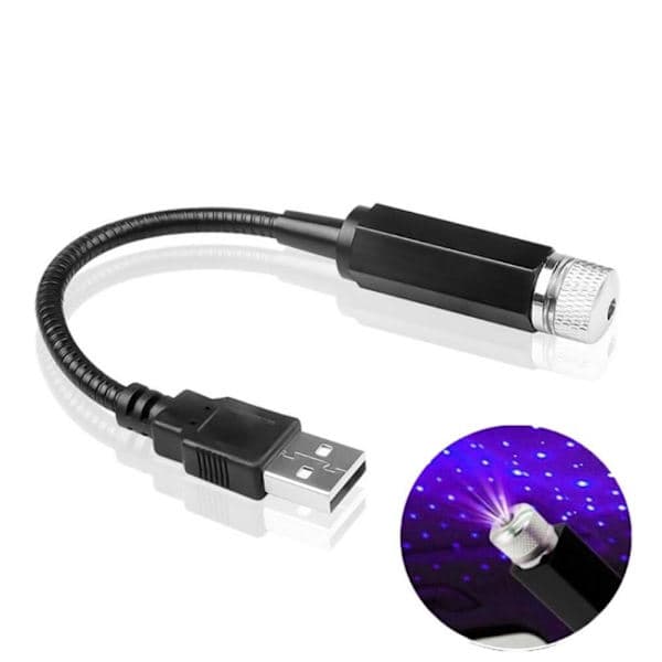 USB-lampe til bil, soveværelse, loft, projektor, stjernelys - Lilla lys