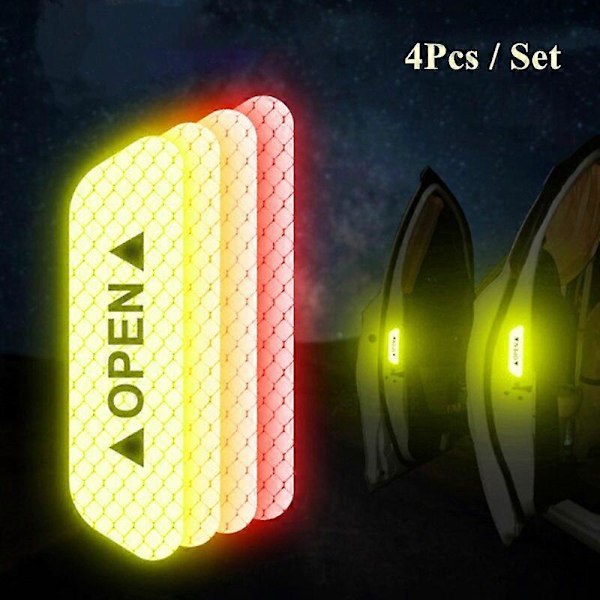 4 kpl/setti Auton oven tarrat DIY Auton AUKI Heijastava teippi Varoitusmerkki Heijastava Auki Huomautus Polkupyörän tarvikkeet Auton koristelu 4Pcs Red