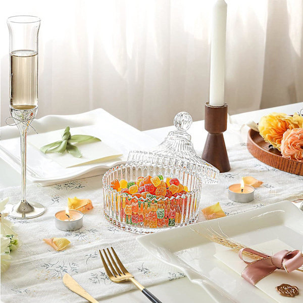 Glassgodteri Søt Krukke Med Lokk Krystall Med Lokk Sukkerskål Liten Dekorativ Kakefat Buffet Oppbevaringsbeholder Transparent For Fest Bryllup Jul