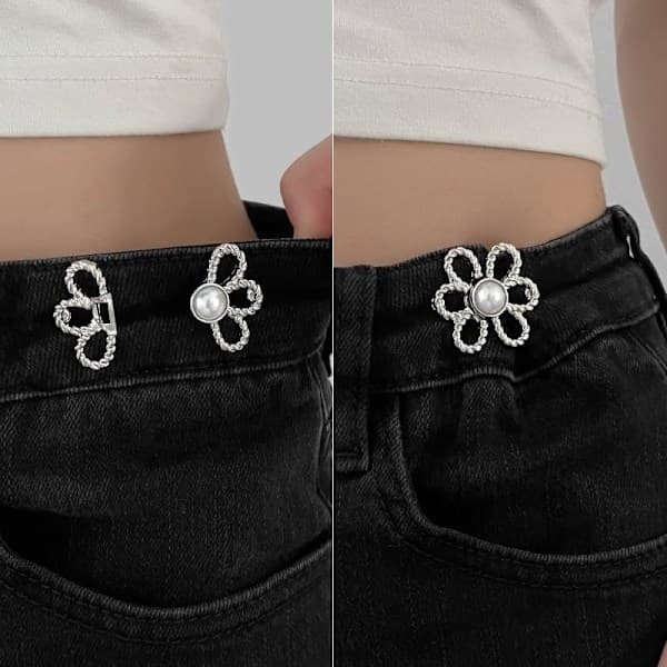 Jeansknapper med blomster 10 sæt 【Blomsterknapsæt】10 sæt jeansknapper; 5 farver: sort, grå, sølv, lys guld, mat guld.