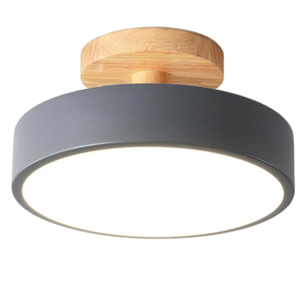 Taklampa med infälld montering, träimitation, modern minimalistisk elegant superljus vardagsrum sovrum rund lampa armatur heminredning QingHai Grey