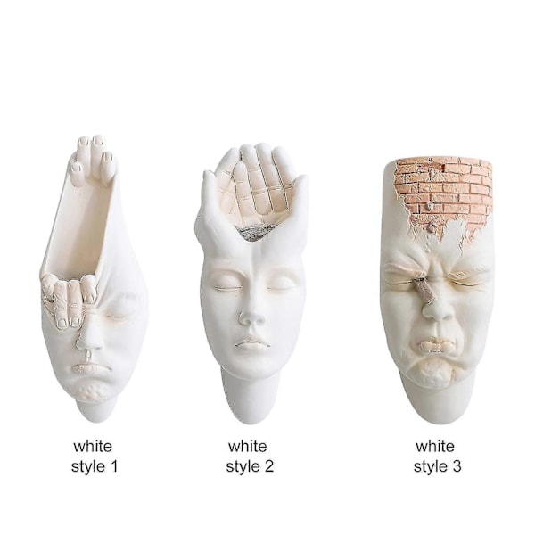 100% ny, Figur Blomkruka Resin Planter Nordisk Vit Abstrakt Konst Väggdekoration Karaktär Ansikte Vas style 3