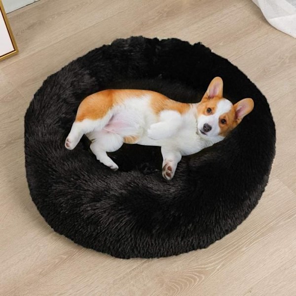 Hund Katt Säng Rund Kattkorg Extra Mjuk Plysch Bekväm Söt Djurbädd Djup Sömn Husdjur Black Style 1