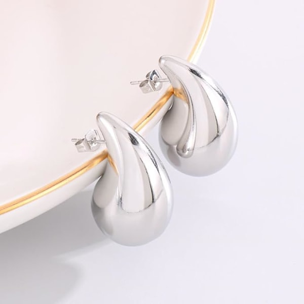 Dame Øreringe, 18K Guldbelagte Kraftige Hoop Øreringe, Allergivenlige Guld Øreringe, Hul Åben Hoop Form Letvægt #1 Plata