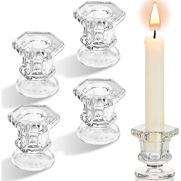 Klart Glas Ljusstake Set om 4 - Aongray Avsmalnande Hexagonala Ljusstakar för Bröllop, Festival, Fest & Bordsdekoration