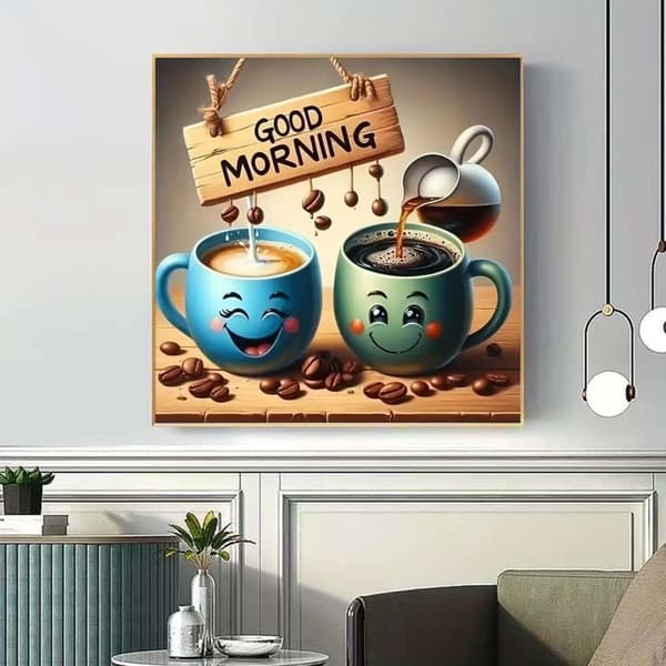 Morgenkaffe Diamantkunst: 5D Fuld Bor DIY 35x35 cm - Afslappende Gave