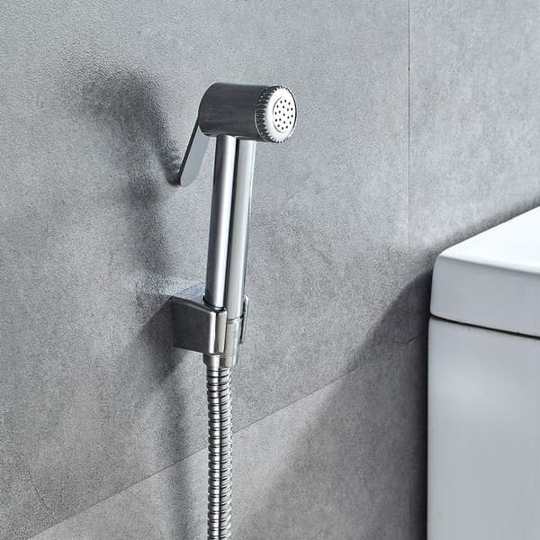 Sett med 1 WC hånddusj med holder og slange, dusjhode, krom