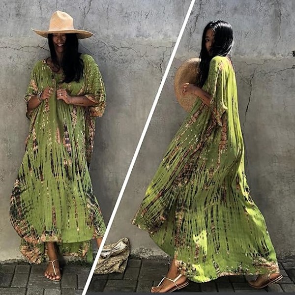 Kaftanklänning för kvinnor, lös lång kaftan i one size, kortärmad tunika kimono, vardagsbadkläder, strandbaddräkt, överdragskläder, loungewear-rockar