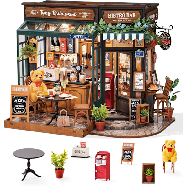 Miniatyrhusbyggsats Tipsy Restaurant - Modellbyggsatser Miniatyrdockhusbyggsats för Vuxna Minihus Hem Skrivbord Bokhylla Dekorationsidé