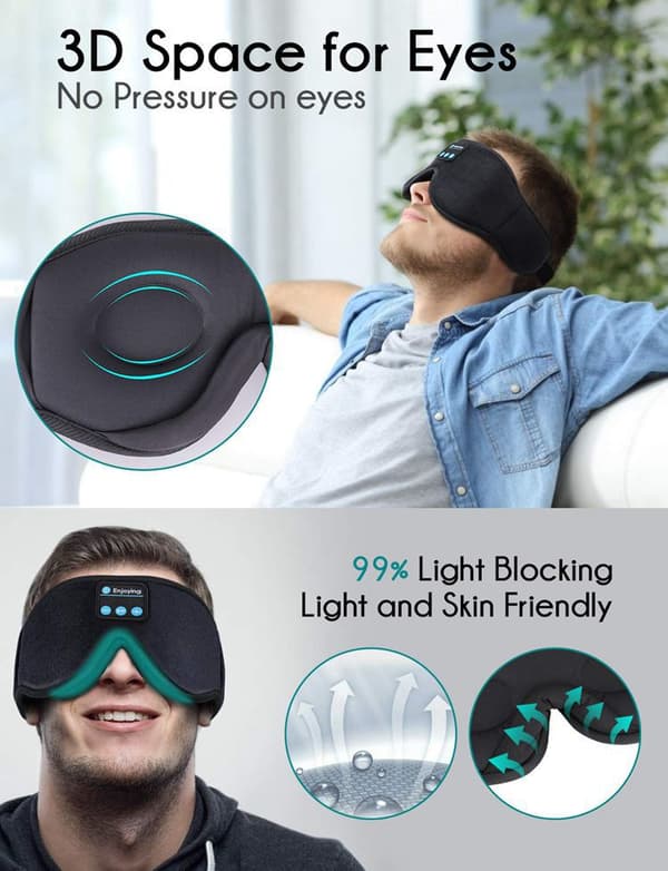 Sovhörlurar, 3D Sovmask Bluetooth Trådlös Musik Ögonmask, Sovhörlurar för Sidosovare Sovmask med Bluetooth H