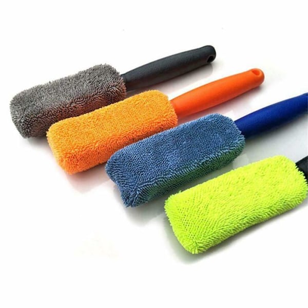 Felgbørste, Mikrofiber Bilfelg Rengjøringsbørste Langt Håndtak Mykt Verktøy (Grønn)