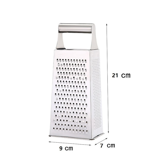 Kraftig rektangulær rivejern i rustfrit stål, 4-sidet rivejern med skridsikker base 21*9*7.5cm