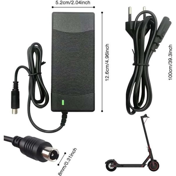 Lader - M365 - 42V 2A - Kompatibel med Ninebot - Rask og sikker lading