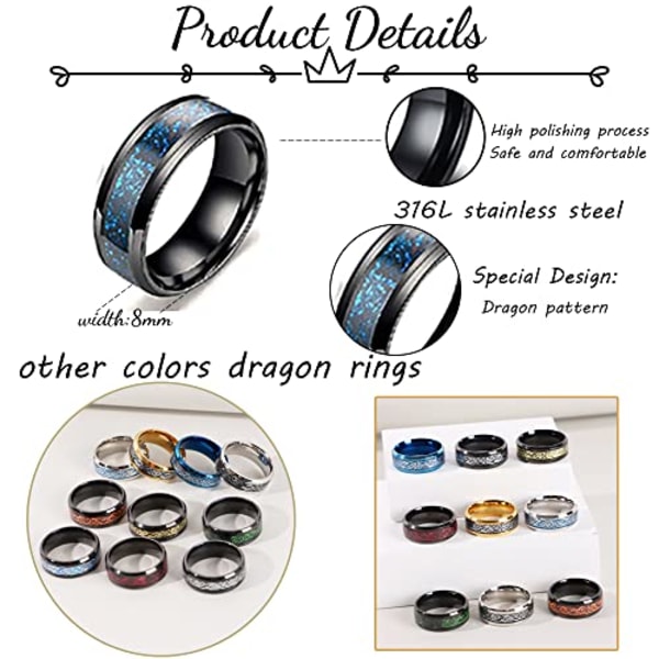 12 st 8mm rostfritt stål ring för män kvinnor keltisk drake fasade kanter keltiska svarta ringar hårdmetall bröllopsringar set 19.9mm