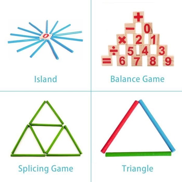 Barnspel - Montessori Sifferleksaker - 24 Räkneblock - 4 Färger - Trä