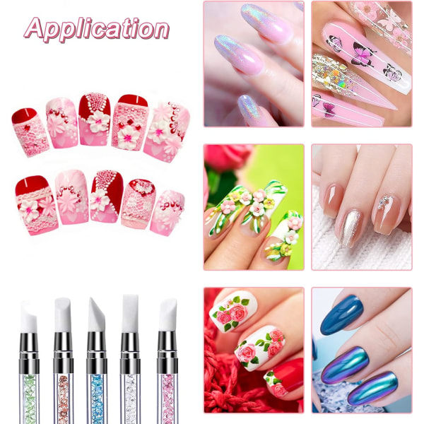 5 st silikon nagelborstar, gelskulpturborste, silikonmodelleringspenselset, dubbelhuvud DIY manikyrverktyg