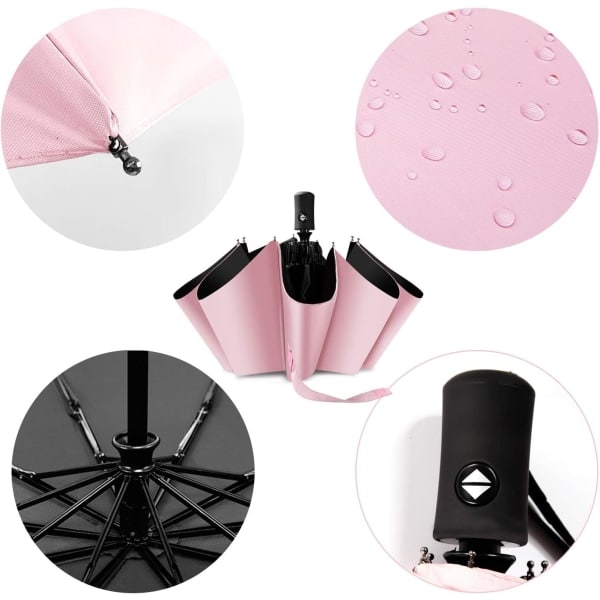 Rejseparaply Regn Kompakt Foldbart UV Solbeskyttelsesparaply Automatisk Åben Luk Dameparaplyer Pink