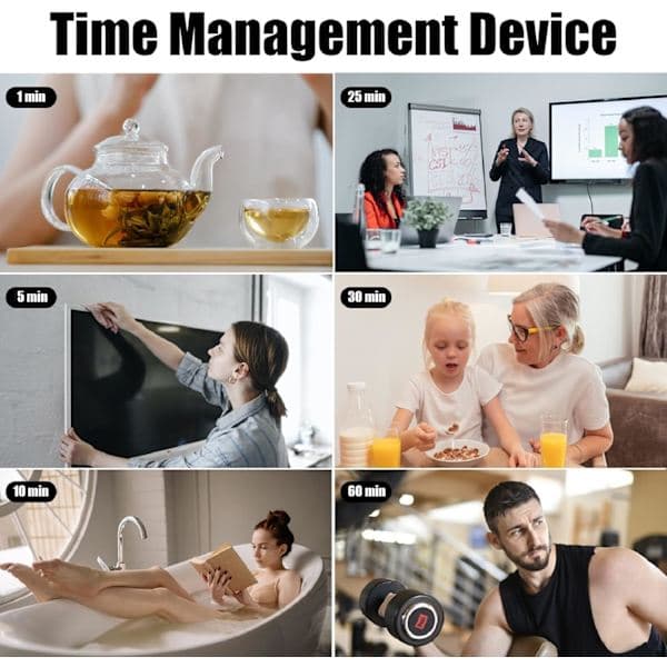 Sekskantet flipptimer med stille- og alarmfunksjon. Enkel å bruke. Pomodoro-timer og klassetimer - hvit.