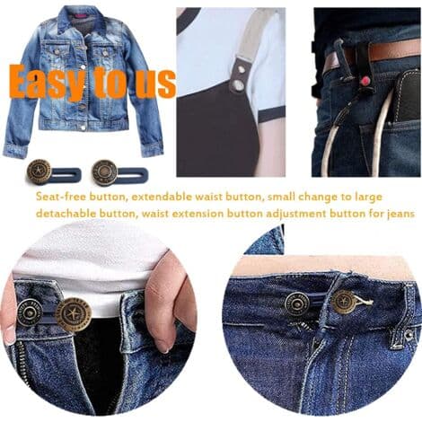 Pc-knapforlængere til bukser, elastiske knapper til jeans, elastiske gummiknapforlængere til jeans, bukser