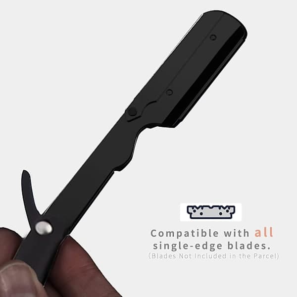 (Sort) Høj kvalitet lige kant barberkniv, foldbar