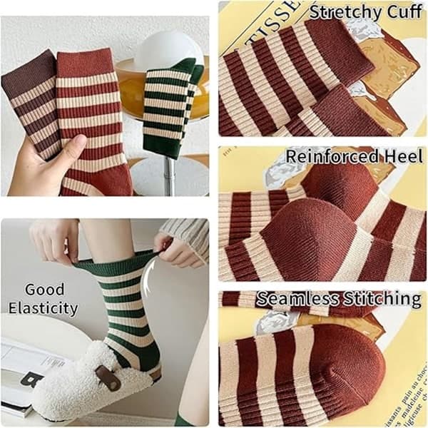 Strømper 5-pak Dame Strømper Størrelse 36/40 Dame Strømper Retro Stil Farverige Stribede Strømper Knæhøje Strømper Dame Ensfarvede Strømper Lange