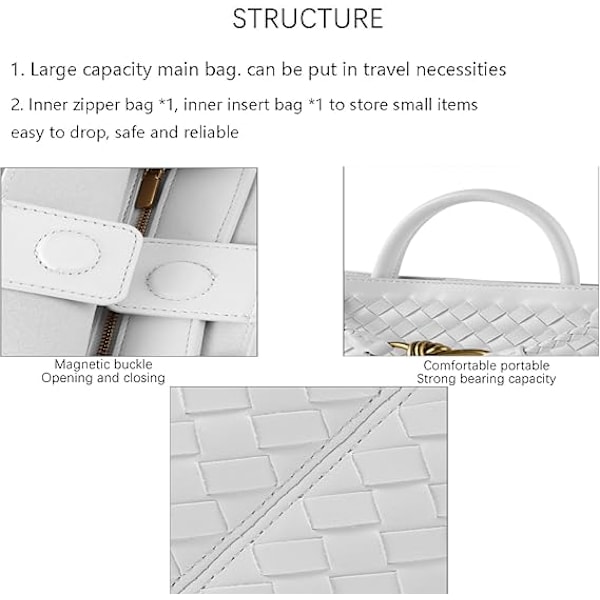 Vävd damväska, Vävd väska med handtag, Vävd axelväska, Crossbody-väska Blanco