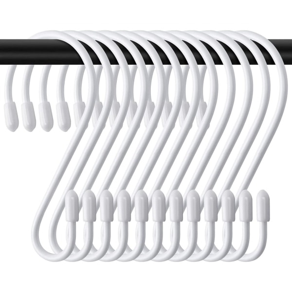 12-pack S-krokar, vita, 8 cm, små kökskrokar, metall, maxbelastning: 5 kg - S-formade - för klädstång, kök, badrum, kontor