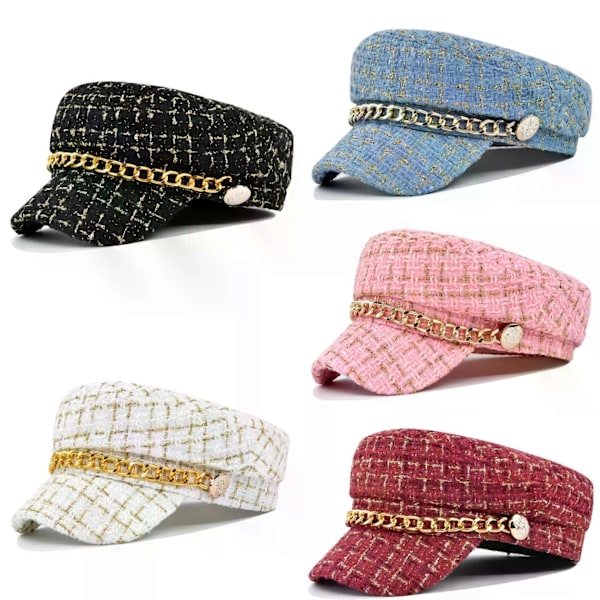 Vår och Höst Basker Barn Xiaoxiang Vind Hatt Koreansk Version Trendig Stil Åttakantig Hatt Kedja Retro Hatt white 56-58cm