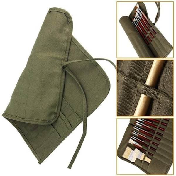 Pencil Case - 22 Holes - Storage Bag for Brushes - Rollable Storage Bag - Does Not Include Brushes - Army Green