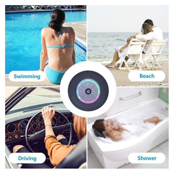 Musta vedenkestävä Bluetooth-kaiutin - Imukuppi - Kannettava kaiutin - Sisäänrakennettu akku - Musta