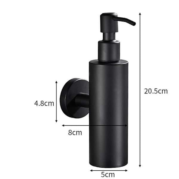 Väggmonterad tvåldispenser i 304 rostfritt stål - 200 ml - Svart