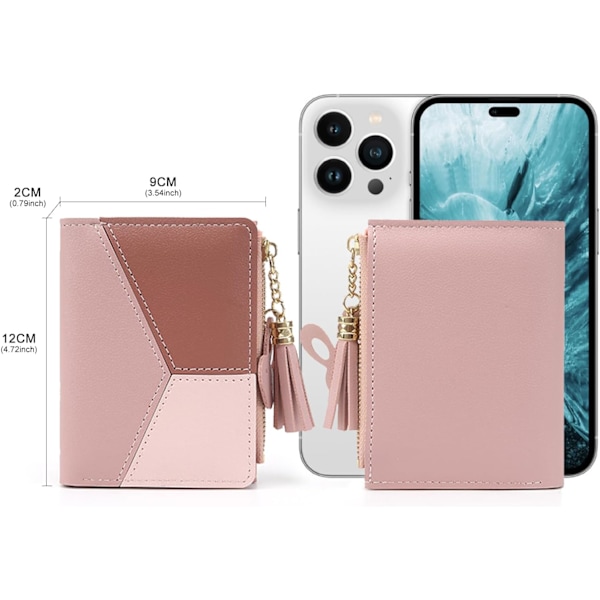 Små lommebøker for kvinner, CHAOFANXI dusker PU-skinn mynter glidelåslomme lommebok for jenter med kaninformet metall dusker anheng lommebok Pink