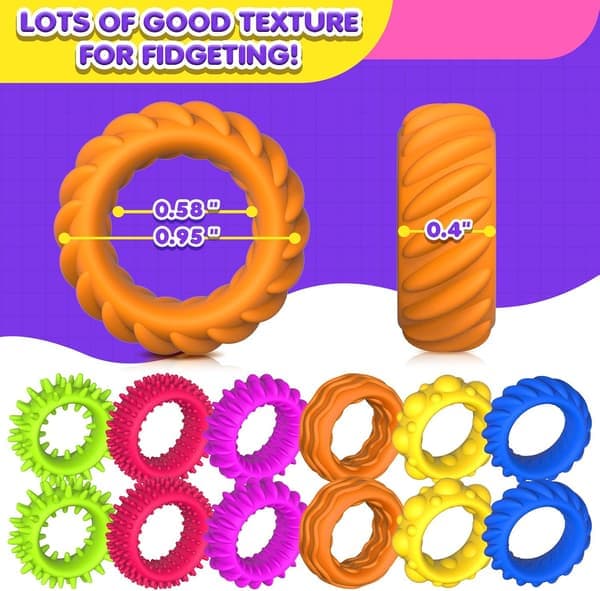 Fidget Legetøj Sensoriske Ringe til Børn: 18-Pak Fidget Ring - Sensorisk Legetøj til Børn med Autisme - Stille Angstlindring Bulk til Klasseværelsespris