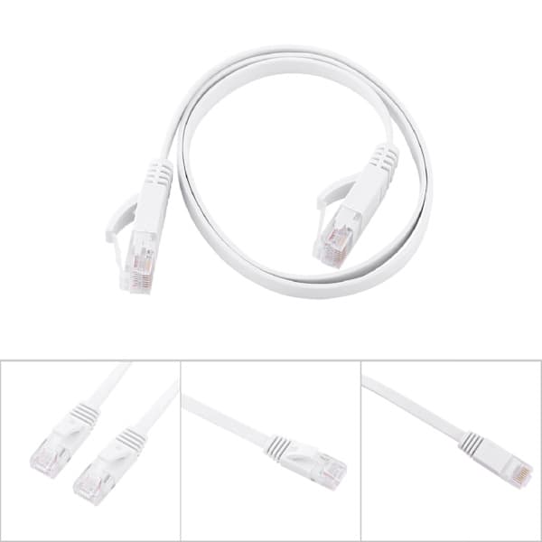 Litteä valkoinen CAT6 Ethernet-kaapeli 0,5 m