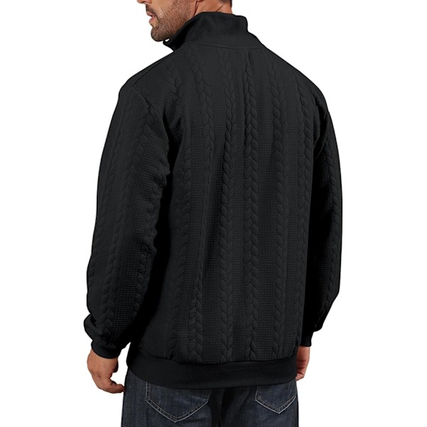 Halv dragkedja tröjor för män stickad pullover jumper långärmad jacquard tröjor Black