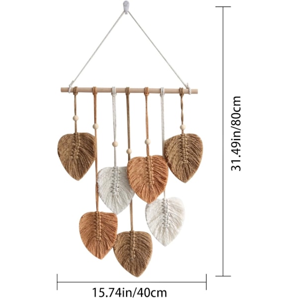 15,7 x 31,4 tum Macrame Väggbonad, Boho Väggdekor Löv Vävd Tapet Väggbonad, Macrame Löv Hängande Unik Boho Macrame Tapet Fjädrar