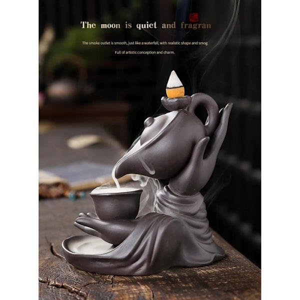Keramisk Røkelsesholder med Tilbakestrømning - Buddha Håndformet Røkelsesbrenner Hengende Potte - for Kontor, Yogarom (Svart) Pot suspendu bergamote noir