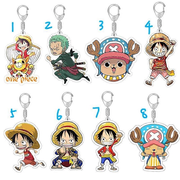 One Piece Kaksipuolinen Läpinäkyvä Avaimenperä Anime Oheistuote - Akryyliriipus - Sarjakuvukorut (8kpl)