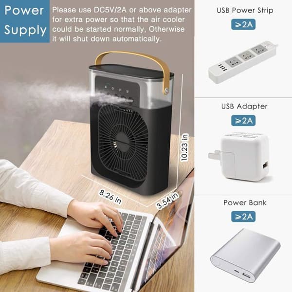 Kannettava ilmastointilaite - - FF - 3 nopeutta - 7 LED-väriä - USB Type-C