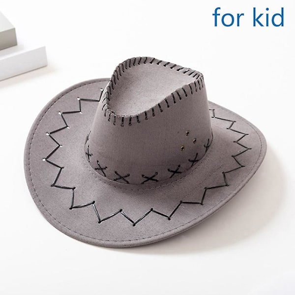Western Cowboy Hat til Mænd Kvinder Børn Udendørs Bredskygget Kunstlæder Kasket Gray S