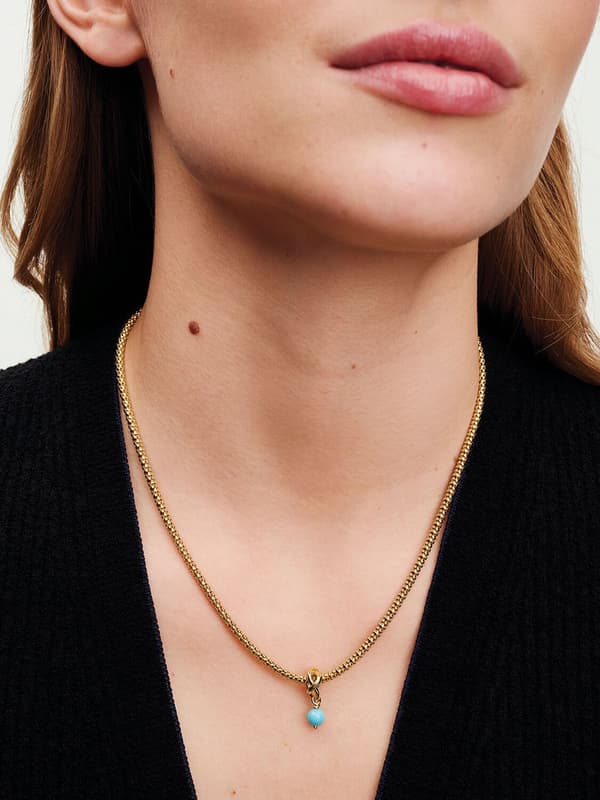 - Turkisblå Eternity Circle Dangle Charm - 14k gullbelegg