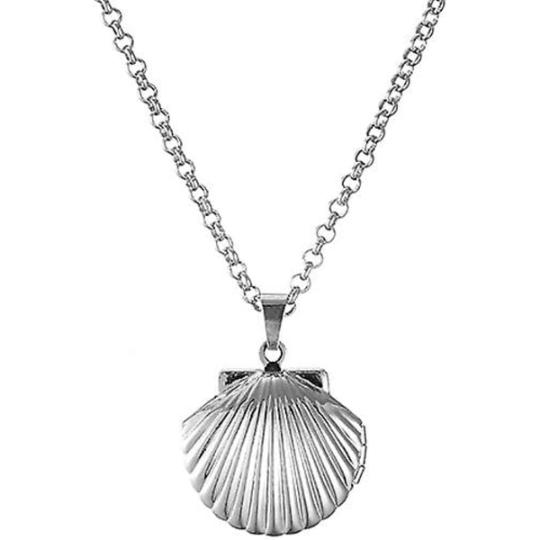 Seashell Locket Charm Halsband för Kvinnor Flickor Nautiska Strand Seashell Stil Justerbar Lång Kedja Choker Hänge Halsband Smycken